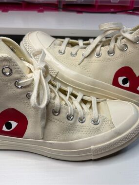 Comme des Garcons PLAY High-Top Canvas Sneakers with Red Heart